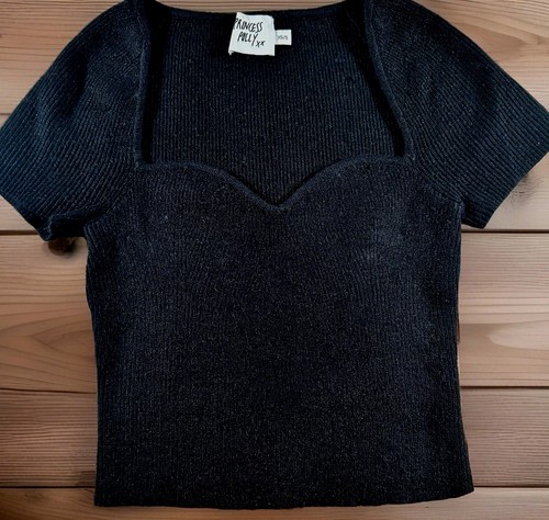 PRINCESS POLLY Sweater Womens XS/S Black Alina Crop Sweetheart Neck Ribbed Shirt - Picture 4 of 8