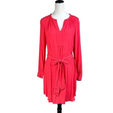 Banana Republic NWT 6 Red-Orange Crepe Long Sleeve V-neck Belted Mini Dress