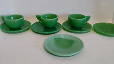 Akro Agate Children's Tea Dishes, Jadite and green slag, 8 pieces 1930-40s