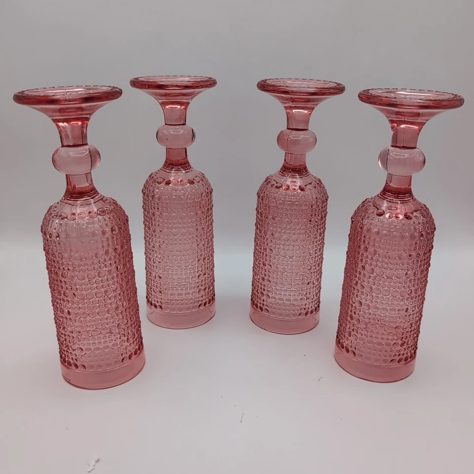 4 Pcs VTG Champagne Flutes, 5 oz Pink Goblet Champagne Glasses, Hobnail Drin.. - Image 4 of 4