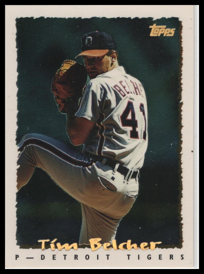 1995 Topps #123 Tim Belcher CyberStats Spectralight Detroit Tigers Baseball Card