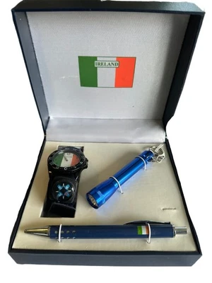 Irland Uhr Geschenkset Mit Taschenlampe, Kugelschreiber Stift & Kompass Auf Band - Bild 1 von 3