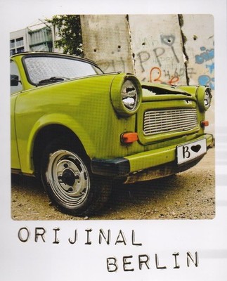 Unused postcard in new square format with car Trabant on Berlin Wall