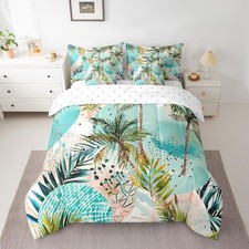 7 Pieces Palm Trees Comforter Set Queen, Summer Beach Bedding for Boy Girls, ...