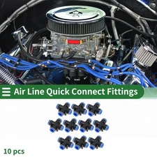 Push to Fittings 1/2" Equal Cross Air Line Quick Connector 10 Pcs Blue Black