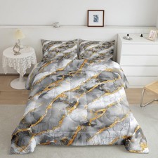 Marble Comforter Set for , Bronzing Stone Pattern Duvet Insert Twin Size, Gre...