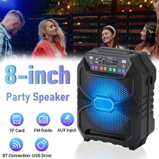 8'' Portable Bluetooth Party Speaker Sound W/LED lights System TF/FM/AUX/USB