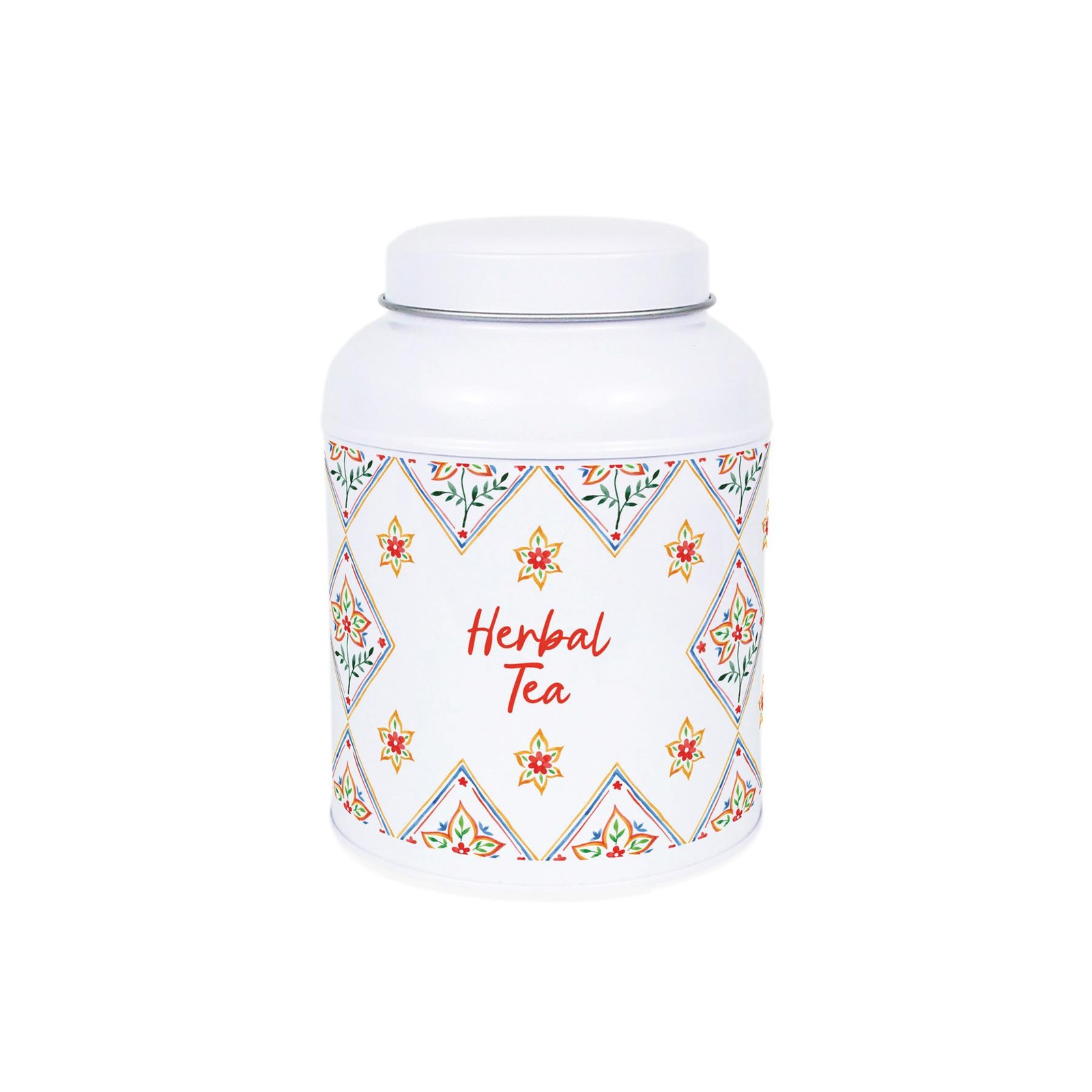 Diamond Floral Herbal Tea Canister - Small Domed Lid Kitchen Storage Tin