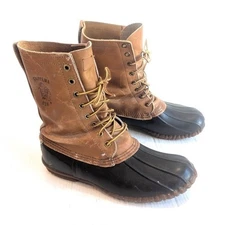 CHIPPEWA USA Men's Brown Leather and Black Rubber Lace-up Duck Boots Size 8