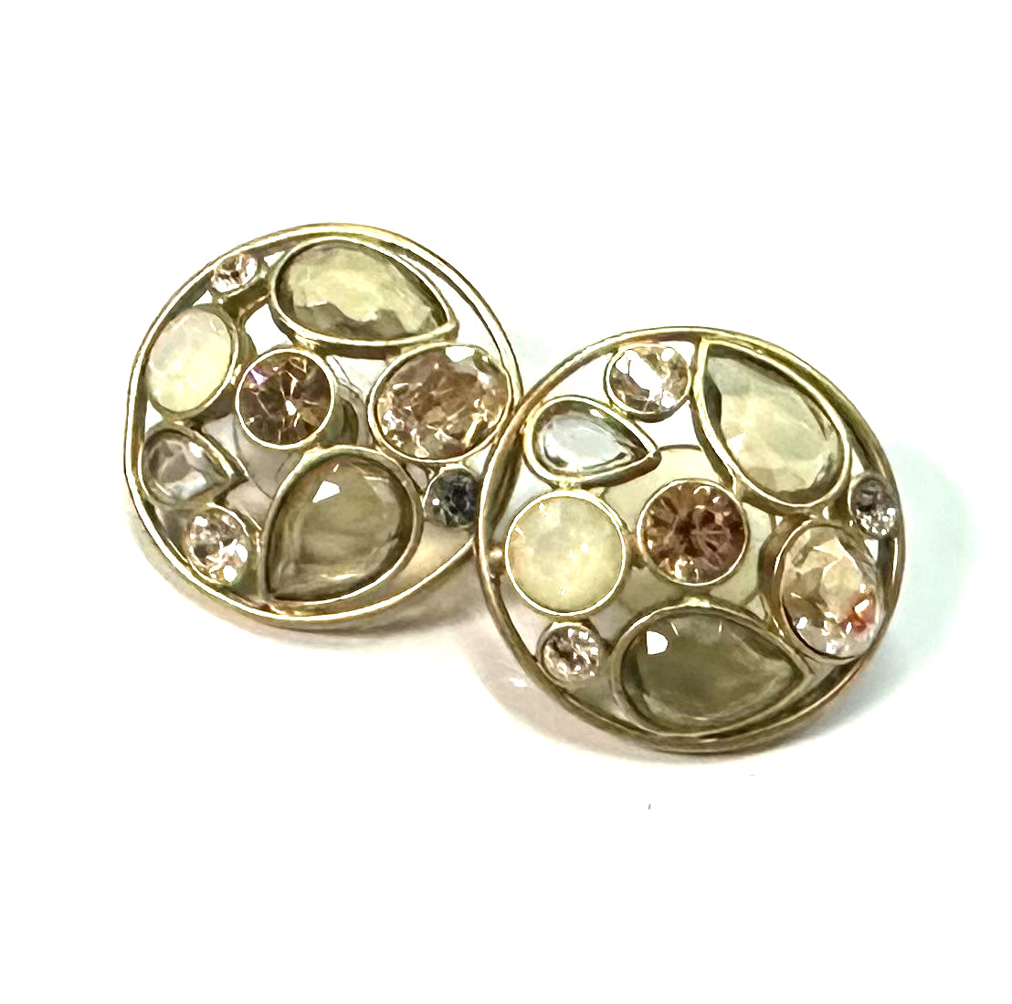 Signed GIVENCHY Vtg Costume Multi Stone Gold Tone Pierced Earrings Jewelry Lot N