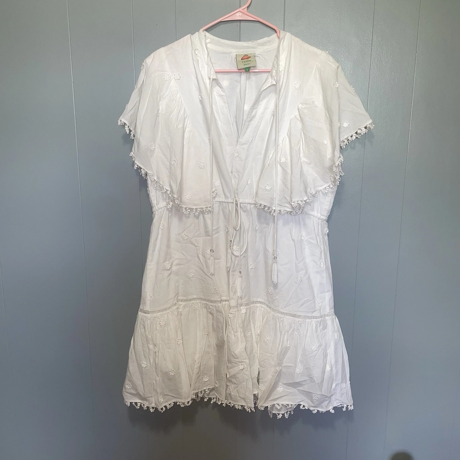 OFF WHITE Farm Rio Off White Mini Abito 3D Fiore Cinch Vita Grande