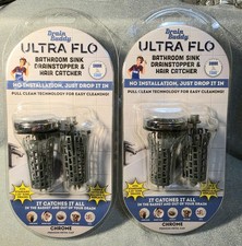 2 PACK-Drain Buddy Ultra Flo 2-in-1 Bathroom Sink Drain Stopper Hair Catcher
