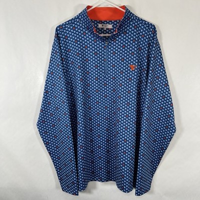 Thompson Thrift 1/4 Zip Performance Pullover Mens XL Blue Orange Logo AOP Golf