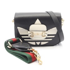 GUCCI × adidas Horsebit 1955 Shoulder Bag Leather Black White #RC2696