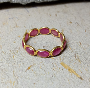 Authentic Natural Pink Tourmaline Oval Smooth 925 Sterling Silver Gold Plated Band Ring