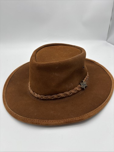 VTG Bill Conner BC Hats Rust Brown Suede Leather Hat Sz S/M Australia Outback