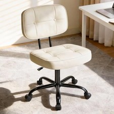 Home Office Desk Chair - Ergonomic Armless PU Leather Computer Rolling Beige