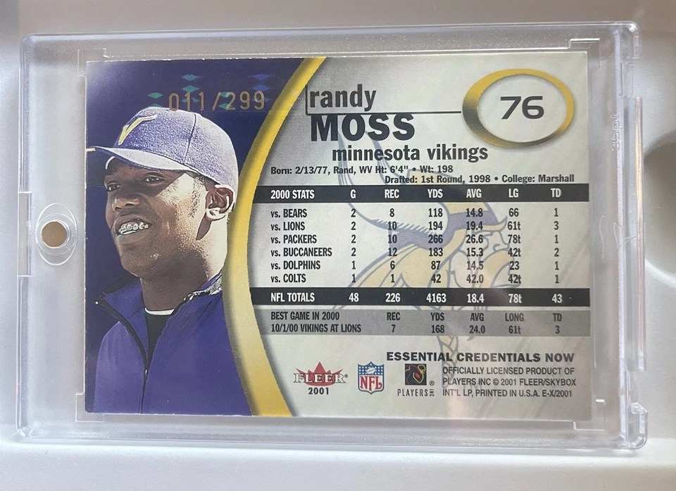 RANDY MOSS 2001 Fleer EX-2001 #76 CREDENCIAIS ESSENCIAIS AGORA /299 - Imagem 4 de 4