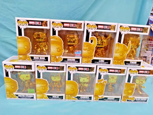 Funko Pop Marvel Gold Lot Of 9 figures Hulk,Iron Man,Thor and more