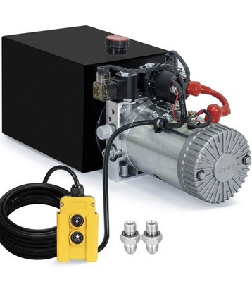 DC HOUSE Trailer Pump 4 Quart 12V Electric Hydraulic Power Double Acting Powe...