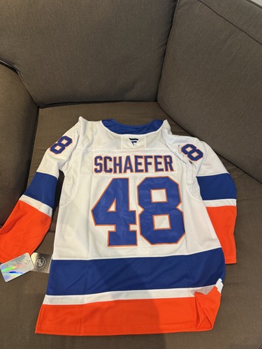 Matthew Schaefer New York Islanders White and Blue Jersey Mens Size Large (52)