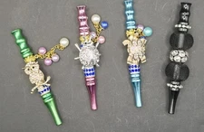 Set Of 4 Hookah Stems Gem Covered Owl, Beetle, Turtle, Glam NEW