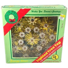 Vintage Lighted Gold Tinsel Star Tree Topper 9 Points 8 inch Original Box