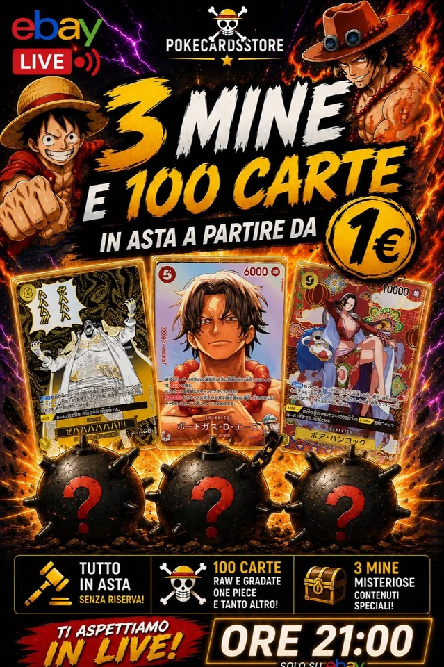 💣 3 Mine, 100 carte One Piece in asta da 1€!