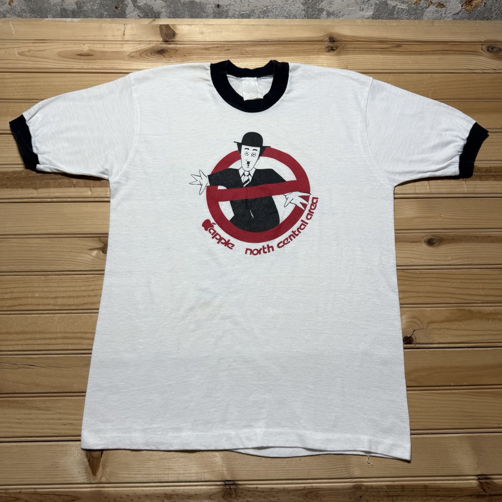 Vintage Charlie Chaplin 80s Apple North Central Area Ringer T Shirt Men’s Size L