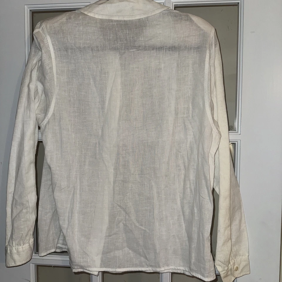 Camisa abotonada vintage United Colors of Benetton mezcla de lino Italia mediana Foto 3 de 3