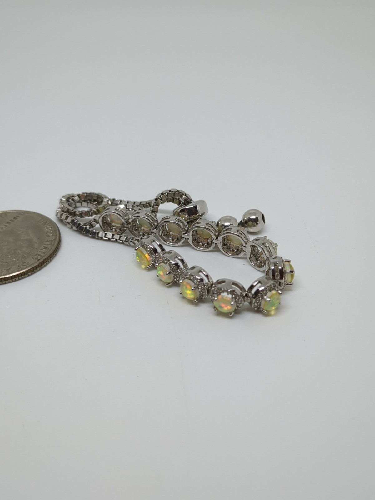 Sterling Silver 925 Adjustable Simulated Opal Bra… - image 4