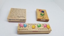 3 Happy Birthday Background Wooden Rubber Stamps Balloons Celebrate