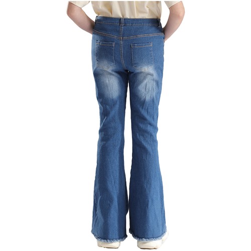 Kids Girls Flared Jeans Casual Denim Pants Ripped Bell Bottoms Jeans Trousers - Picture 5 of 21