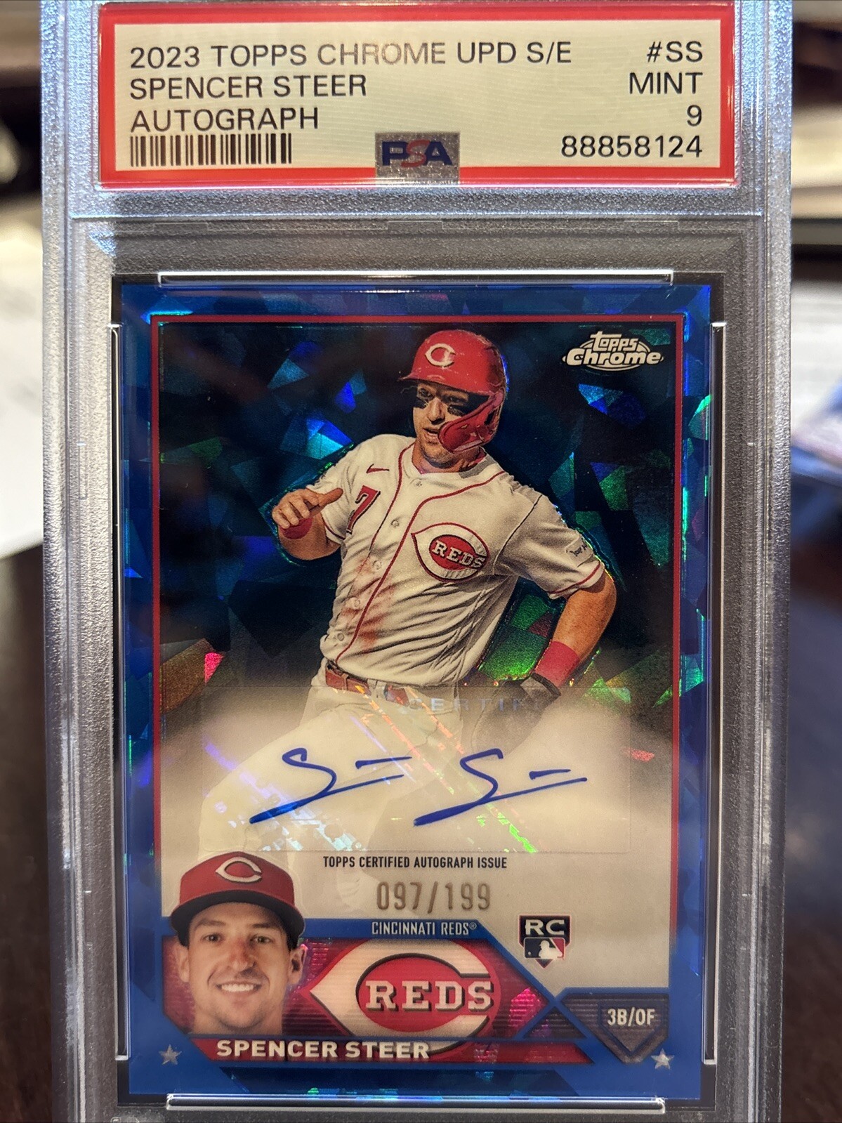 2023 Topps Chrome Update Sapphire Spencer Steer RC Rookie Auto /199 PSA 9 MINT