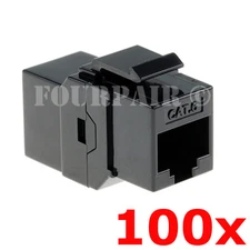 100 Pack - CAT6 Inline Coupler Keystone RJ45 Female Snap-In Jack Insert - Black