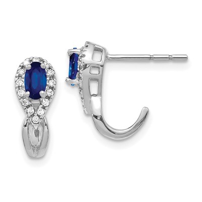 Lex & Lu 10k White Gold Diamond & Sapphire J Hoop Post Earrings
