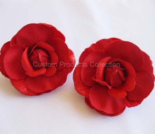 Red Rose Wedding Bride Hair Flower Clip Barrette - One Pair - Picture 1 of 3