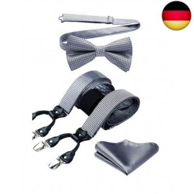 HISDERN Hosenträger Herren Grau Fliege und Hosenträger Set Herren Kariert H