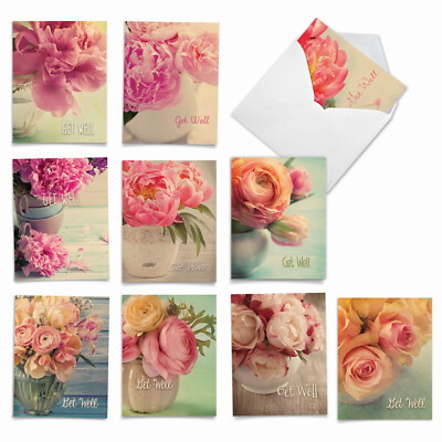 10  Get Well Cards Assortment - Full Blooms - Get Well