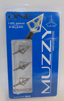 Muzzy One Broadheads 3 blade 100 Grain 100gr 3 Pack Deer Bear Elk Fixed 1-1/8''