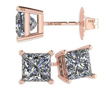 Rose Gold Plated 925 Sterling Silver Stud Earrings With 3.00 TCW Cubic Zirconia