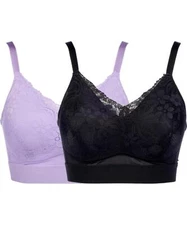 Rhonda Shear 2-pack Molded Cup Bra with Lace Overlay Black/Purple