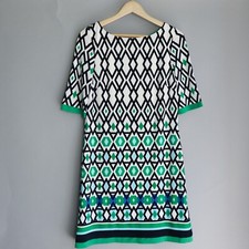 Eliza J Womens Dress Small Black Green White Geometric Short Sleeve Sheath Retro