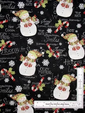 Christmas Snowman Fabric By The Yard Susan Winget Hooray For Snow CP54706 Cotton
