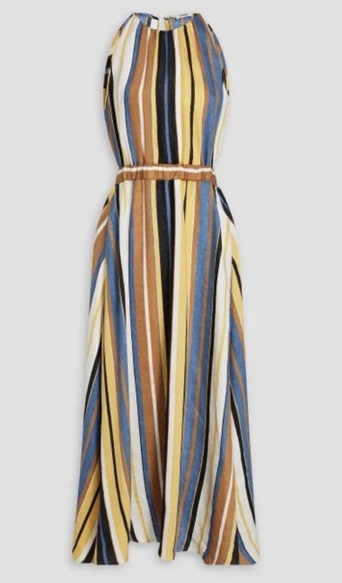【海外限定】Sandroスカート☆Draped-Waist Ruffled Linen-Blend SANDRO Taila striped linen-blend midi dress Size FR38/US6 | eBay
