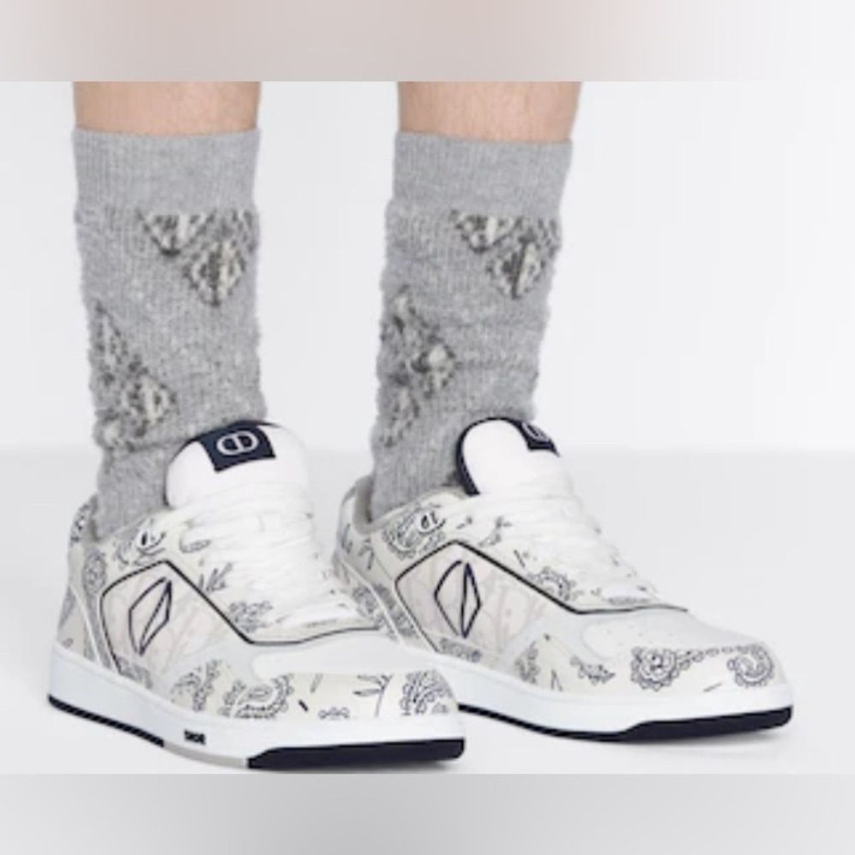 Christian Dior B27 White Navy Galaxy Paisley Calf leather Oblique