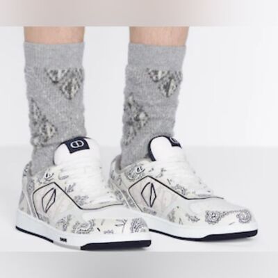 Christian Dior B27 White Navy Galaxy Paisley Calf leather Oblique sneakers NWT