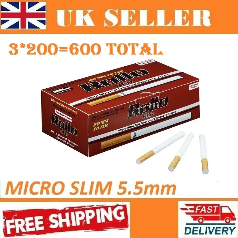 5*200=1000 ROLLO RED MICRO SLIM 5.5mm EMPTY CIGARETTE TUBES NEW PRODUCT ! ! !