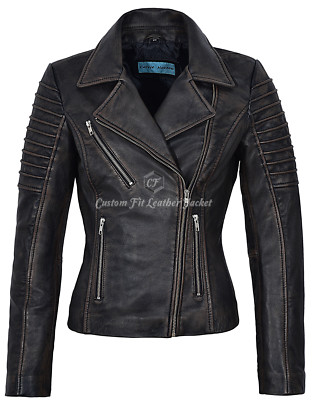 Damen Neu Schwarz Bronze Stilvolle Mode Designer Biker Echt Leder Jacke 9334