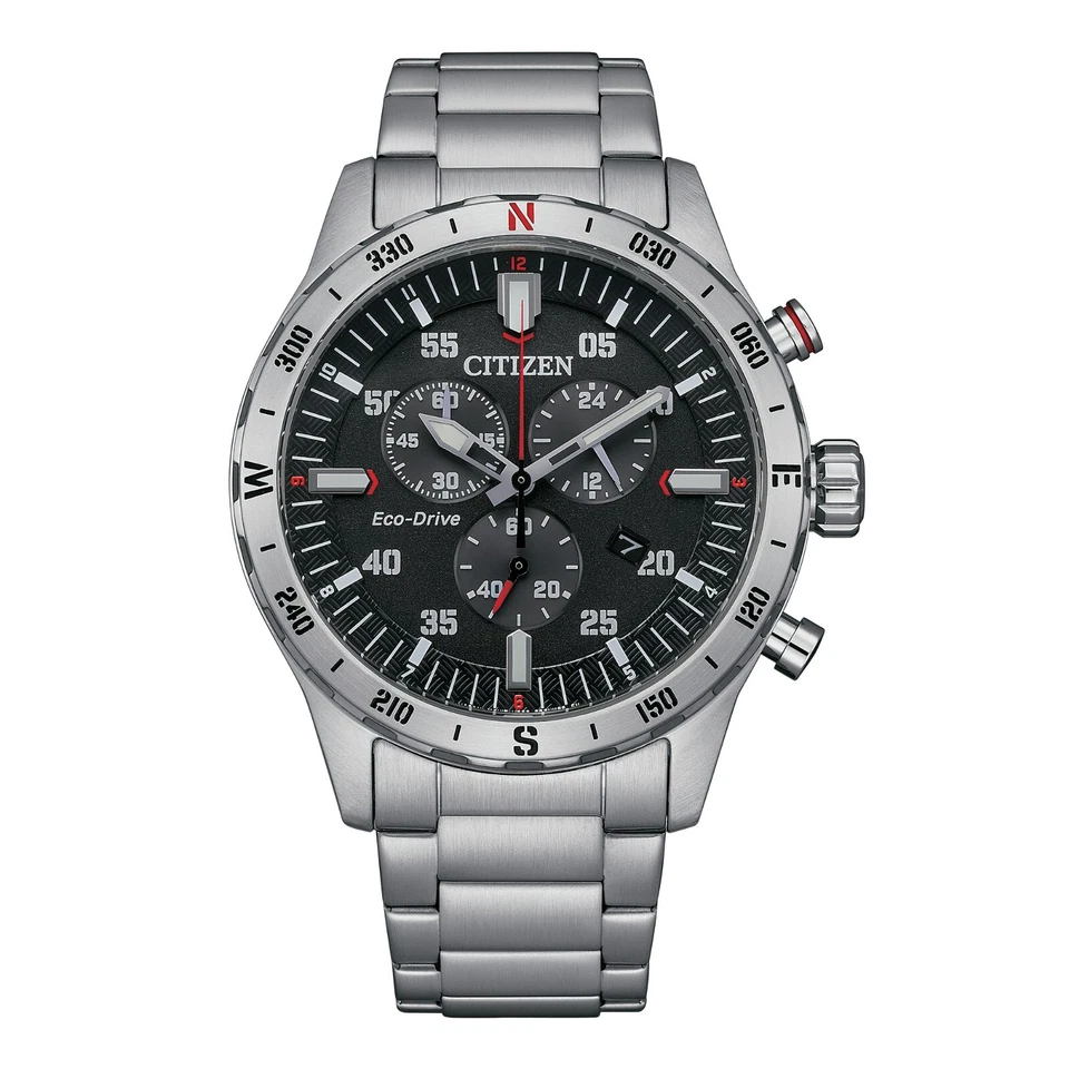 Reloj Citizen Hombre Deportivo Informal Cronógrafo Eco-Drive Plateado 44 MM AT2520-89E